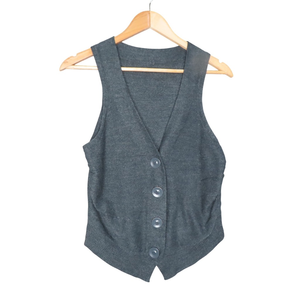 Topshop Womens Sweater Vest US 8 EU 36 Gray Button V-neck Acrylic Knit Top